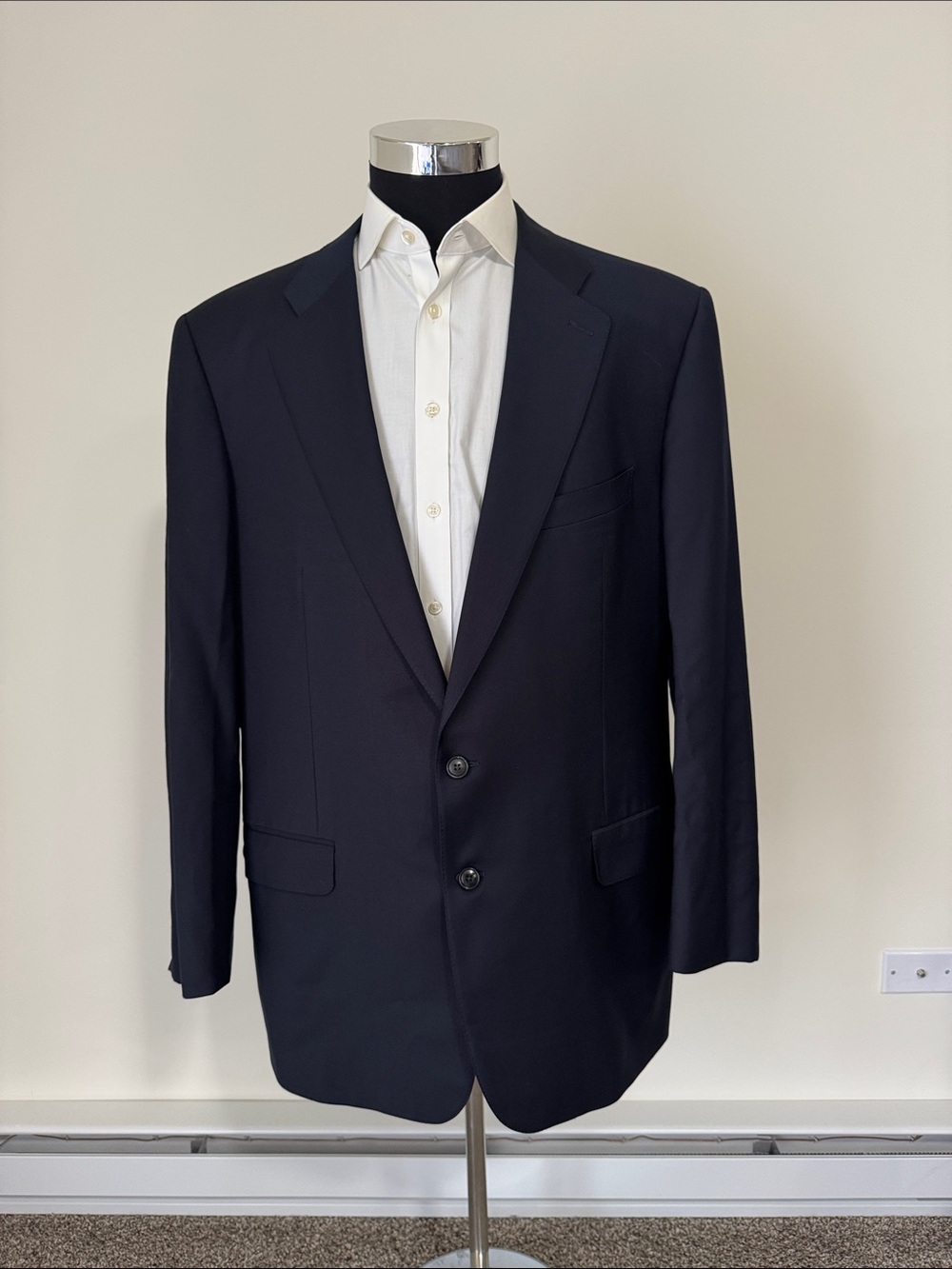 Ermenegildo Zegna mens 48R navy blue solid 100% wool 2-button suit jacket EUC